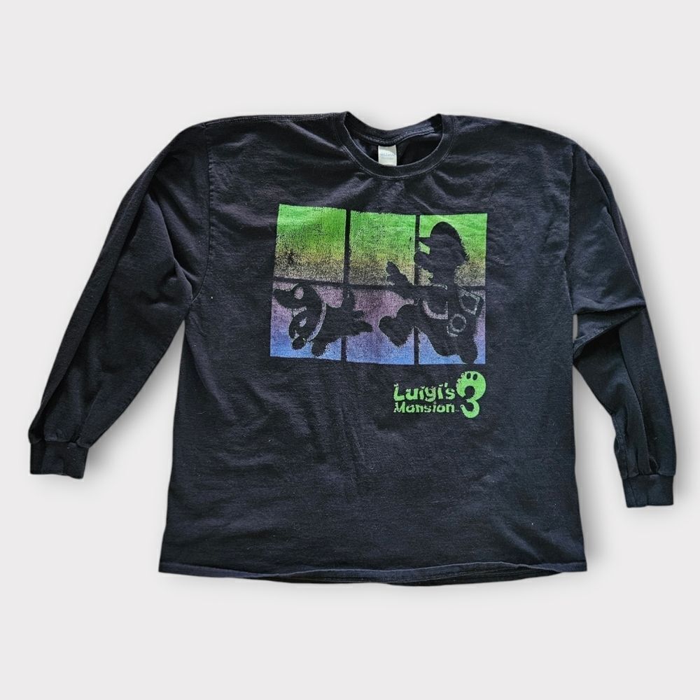 Luigi's Mansion 3 Polterpup Nintendo Black Long Sleeve Graphic Tee T-Shirt 2XL